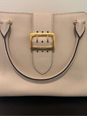 Burberry Cream Leather Buckle Satchel Nova Check Strap